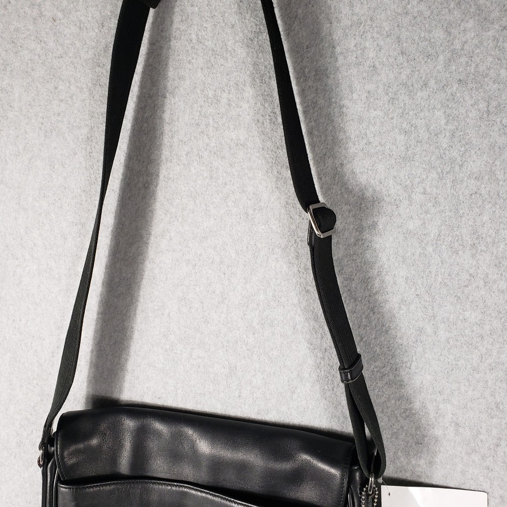 NWT Coach Black Leather Messenger Crossbody Bag Adjustable Strap Buckle Unisex - Picture 16 of 16